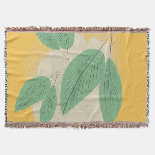 Cobertor Folhas Abstratas Ilustração Verde Amarelo (Frente)