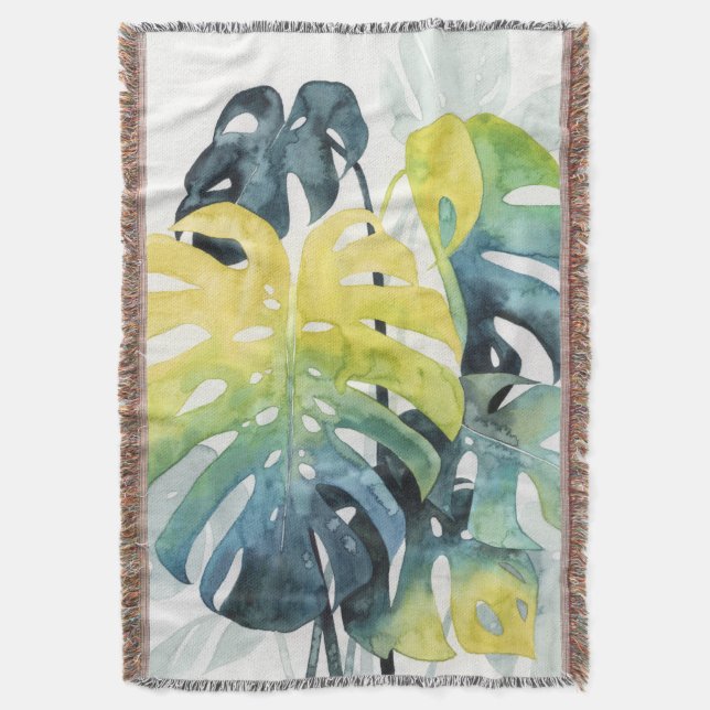 Cobertor Folhas de Árvore de Palm Sunset com Aquarela (Frente Vertical)