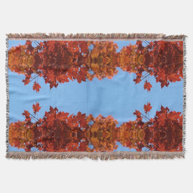 Cobertor Folhas de outono Vermelhas e Céu Azul (Frente)