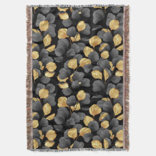 Cobertor Folhas de preto e ouro. Padrão