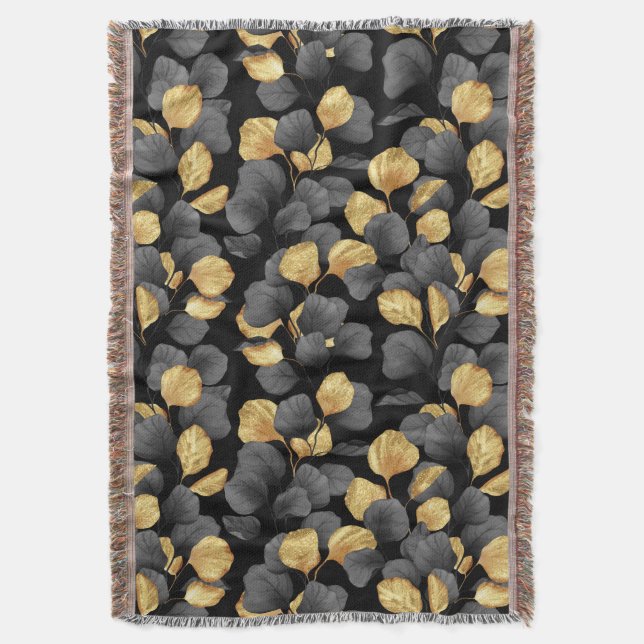 Cobertor Folhas de preto e ouro. Padrão (Frente Vertical)