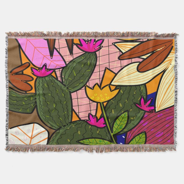 Cobertor Folhas e flores abstrato tropicais (Frente)