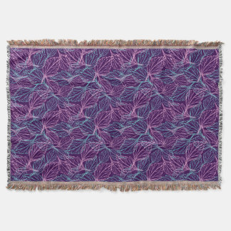 Cobertor Folhas estilizadas rosa e turquesa padrão roxo