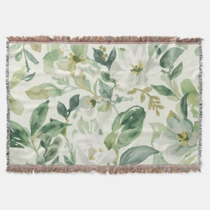 Cobertor Folhas Florais de Aquarela Verde Botânica Natureza