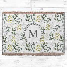 Cobertor Folhas Tropicais de Eucalipto Verde Monogramadas