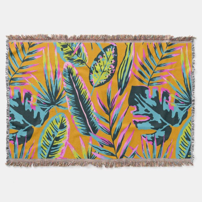 Cobertor Folhas Tropicais Havaianas E Plantas Padrão-Impres (Frente)