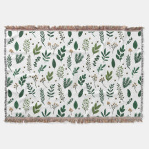 Folhas Verdes E Flores Leves Em Branco