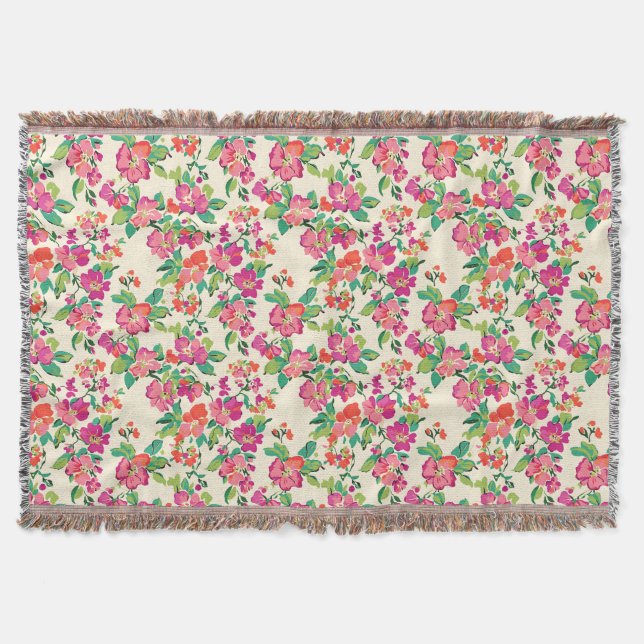 Cobertor Folhas verdes roxas\flores cor-de-rosa (Frente)