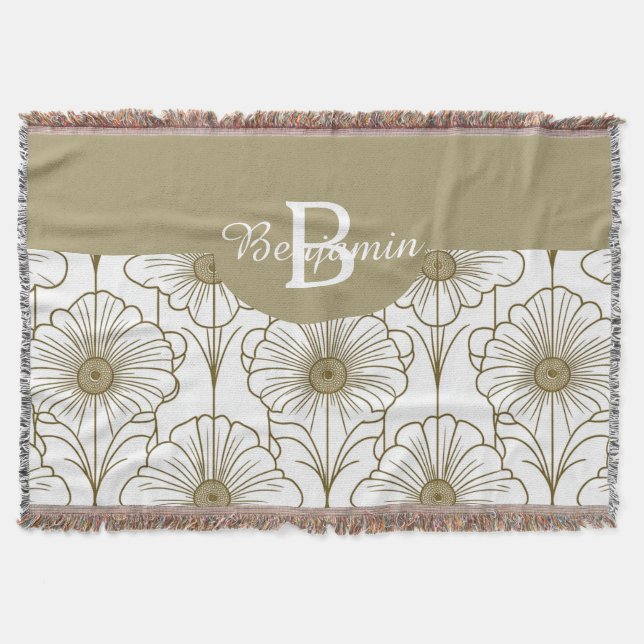 Cobertor Folheto do Padrão Floral de Linha Dourada (Frente)