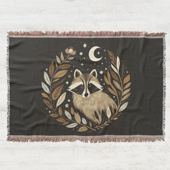 Cobertor Folk Art Celestial Raccoon Tassel Jogar Banquete (Criador carregado)