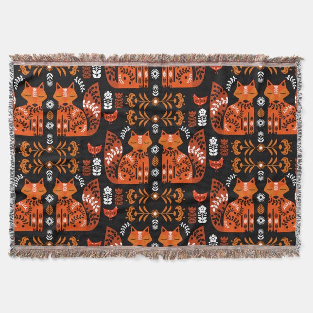 Cobertor Folk Art Fox E Hen (Frente)