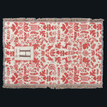 Cobertor Folk Art Monograma Feriado em Aberto<br><div class="desc">A mão desenhou design de férias de marfim e vermelho personalizado por Shelby Allison.</div>