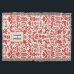 Cobertor Folk Art Monograma Feriado em Aberto<br><div class="desc">A mão desenhou design de férias de marfim e vermelho personalizado por Shelby Allison.</div>