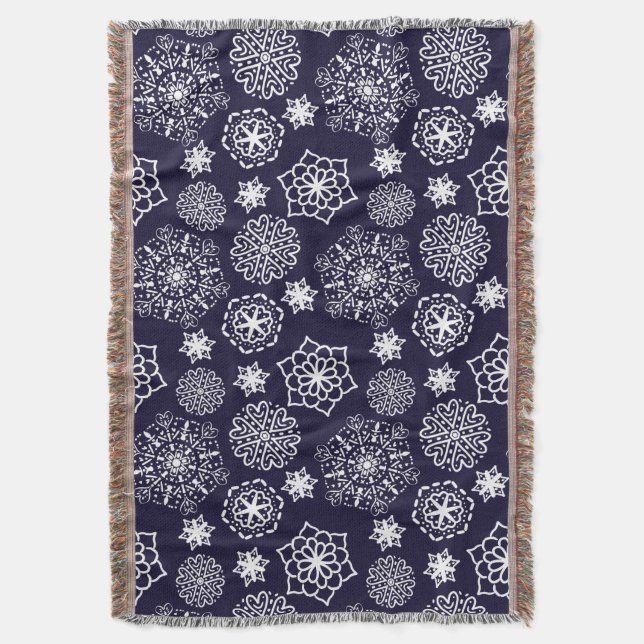 Cobertor Folk floral azul II padrão (Frente Vertical)