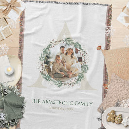 Cobertor Forest Green Wreath Gold Monogram Photo Keepsake