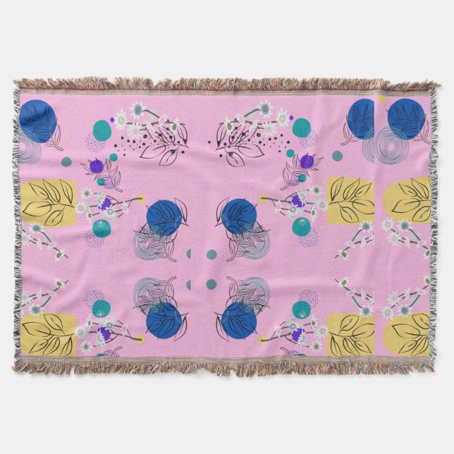 Cobertor Formas Botânicas Abstratas Florais Boho Rosa Moder (Frente)