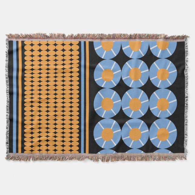 Cobertor Formas Geométricas Laranja Padrão Azul (Frente)
