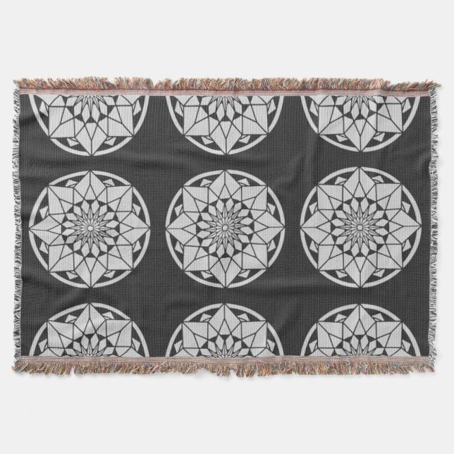 Cobertor Formigueiro de Star Mandala preto e branco (Frente)