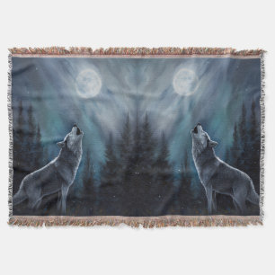 Cobertor Foto personalizada Pet   Wolf Howling Na Lua