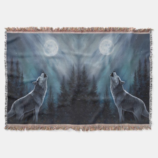 Cobertor Foto personalizada Pet | Wolf Howling Na Lua (Frente)