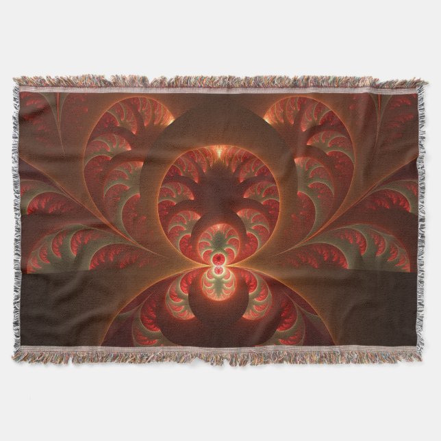 Cobertor Fractal vermelho-laranja abstrato moderno e lumino (Frente)