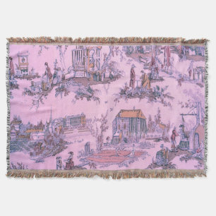 Cobertor Francês, Rosa Toile de Jouy Chinoiserie Estilo Rus