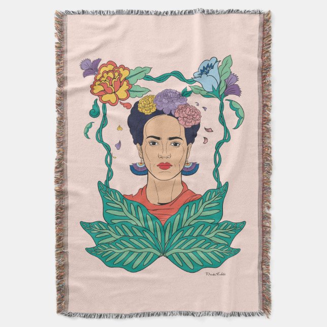 Cobertor Frida Kahlo Floral Frame Graphic (Frente Vertical)