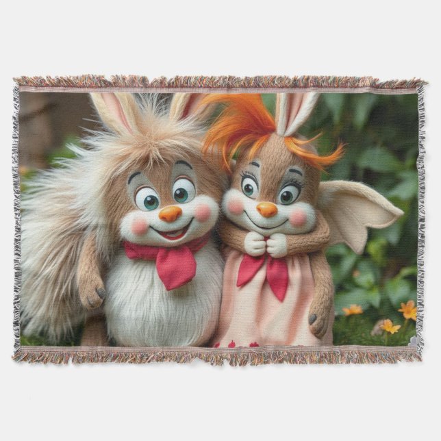 Cobertor „Fröhliche Hasenfreunde im Frühlingsgarten“ (Frente)