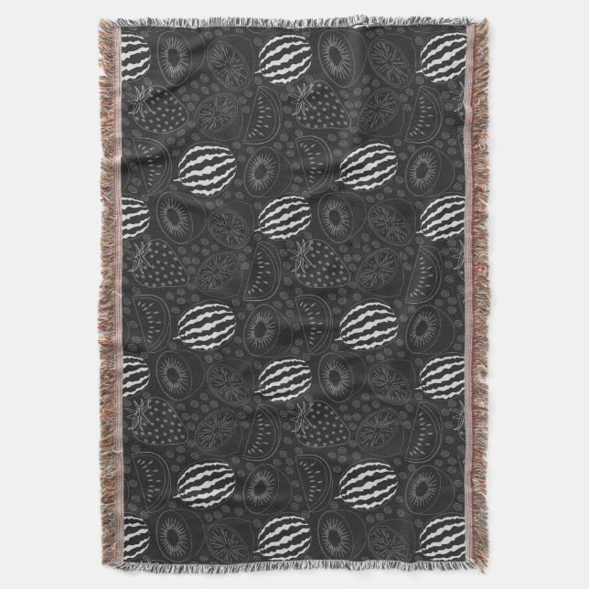 Cobertor Fruit seamless pattern black and white Tropical (Frente Vertical)