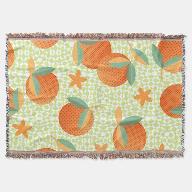 Cobertor Fruta Exótica Laranja: Vintage Tropical. (Frente)