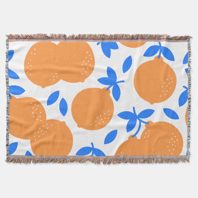 Cobertor Fruta Laranja: Padrão Infinito De Balança Azul. (Frente)