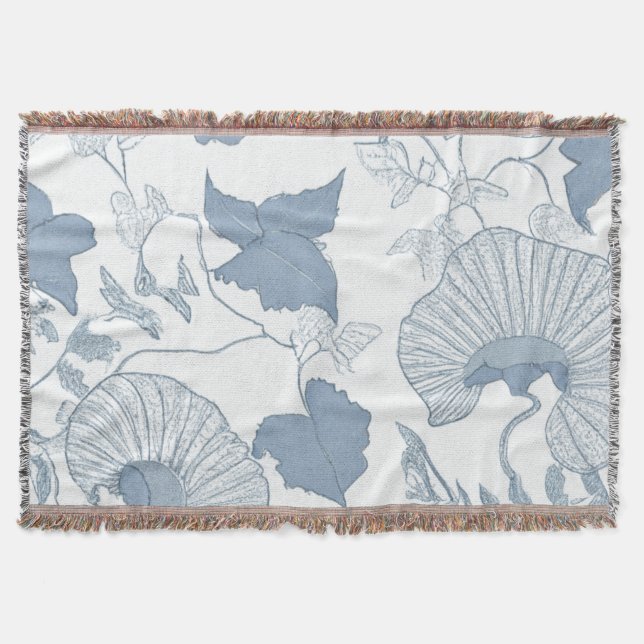 Cobertor Fundo Branco Delicar Flores Azuis Japonesas (Frente)