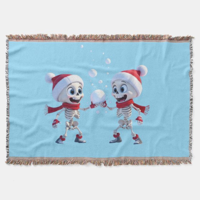 Cobertor Funny Santa Skeletons Having a Snowball Fight  (Frente)