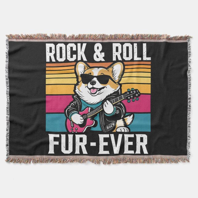 Cobertor Fur-Ever Rock & Roll With A Rockin Corgi (Frente)