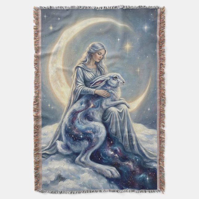 Cobertor Galáxia Celestial Lebre Lua Deusa Arte Fantasia (Frente Vertical)
