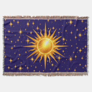 Cobertor Galáxia Sol e Estrelas Falso Ouro Azul Marinho