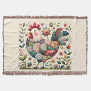 Cobertor Galo de Patchwork Folclórico com Acentos Florais
