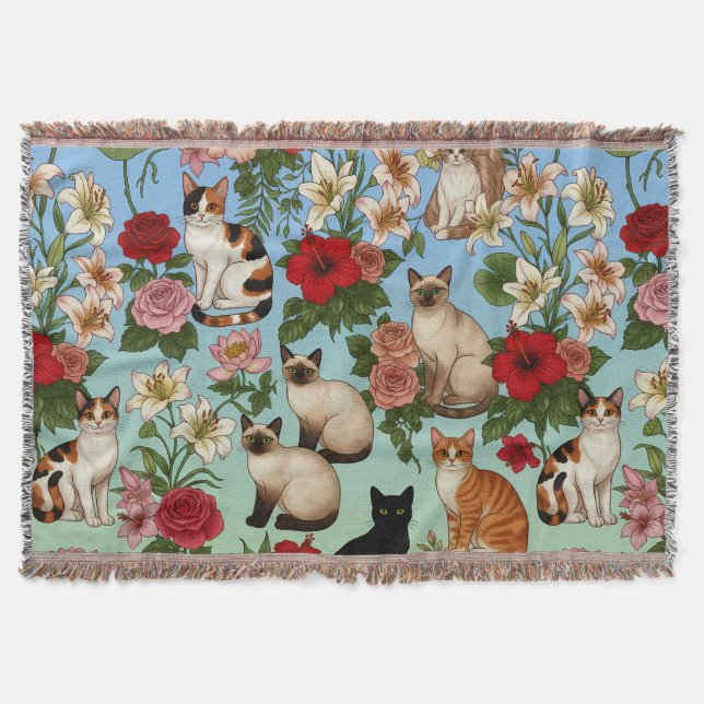 Cobertor Garden Companions – Floral Cats in Bloom (Frente)