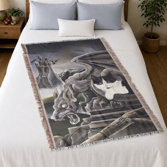 Cobertor Gárgula Gótica Gato Fantasia Sombria Castelo (Criador carregado)