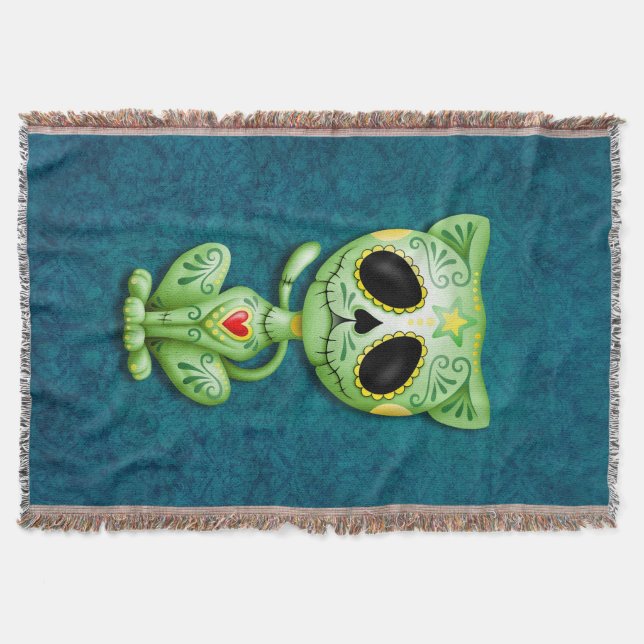 Cobertor Gatinho verde do açúcar do zombi (Frente)