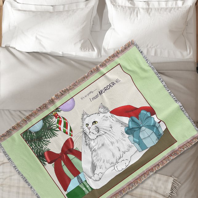 Cobertor Gato Branco Engraçado Enfeites de Natal Árvore de  (Criador carregado)