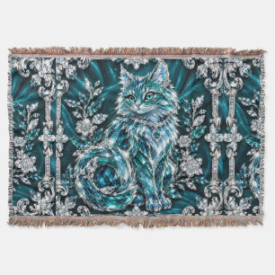 Cobertor Gato de Cristal Turquesa Luxo   Moldura de Prata