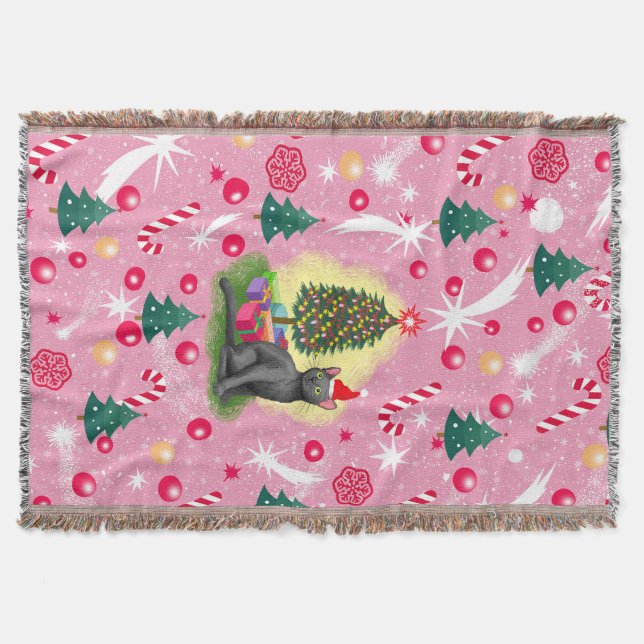 Cobertor Gato de Natal Rosa (Frente)