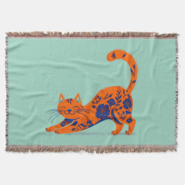 Cobertor Gato Floral Laranja