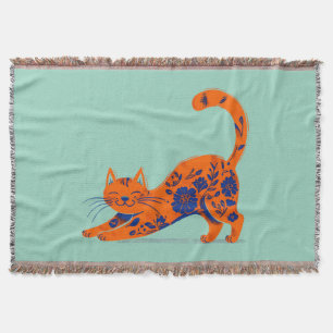 Cobertor Gato Floral Laranja