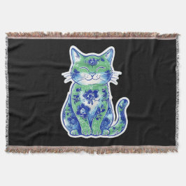 Cobertor Gato Floral Verde