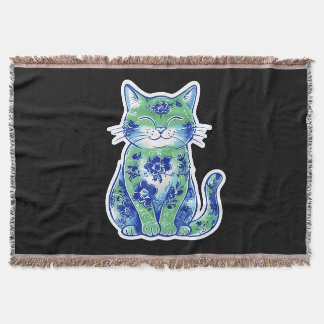 Cobertor Gato Floral Verde (Frente)