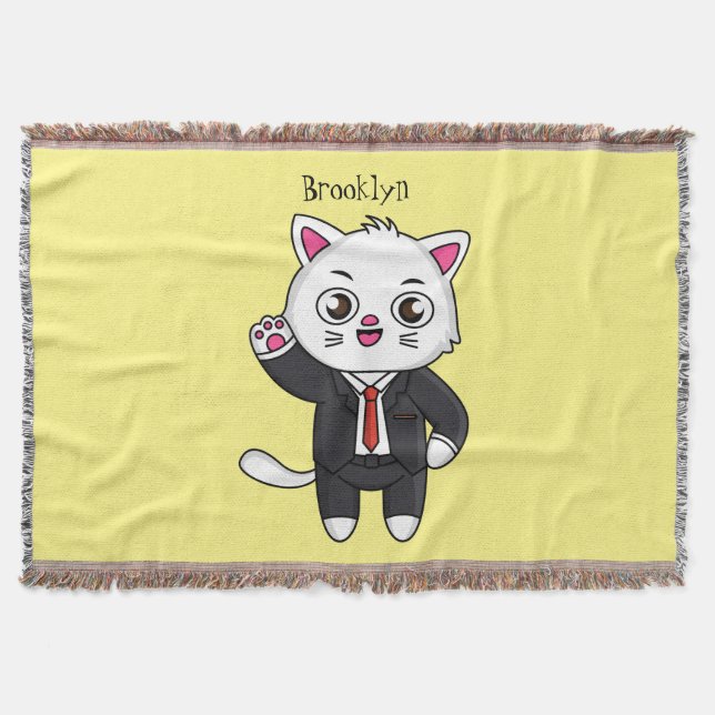 Cobertor Gato gatinho bonito em desenho animado de terno (Frente)