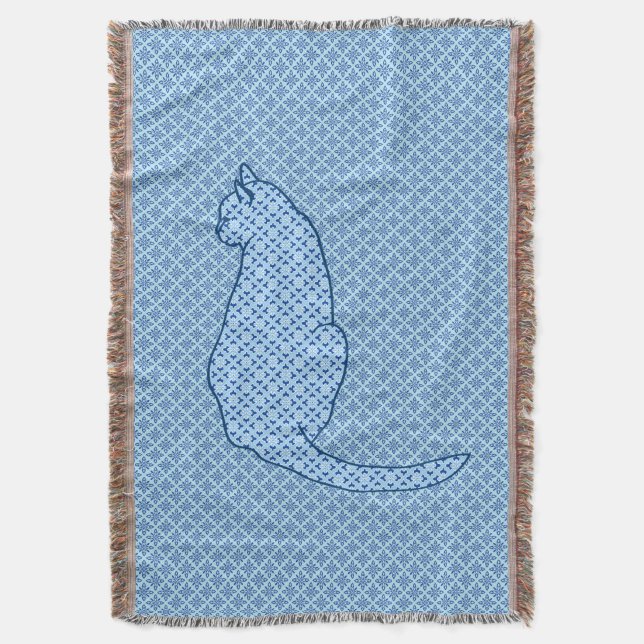 Cobertor Gato Japonês - Blue Kimono Impressão (Frente Vertical)