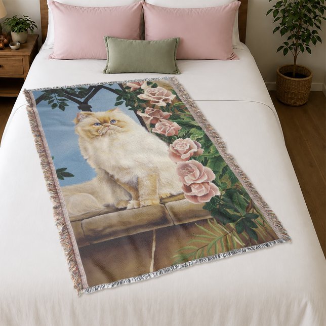Cobertor Gato Persa Creme Enfeitiçante Rosa Floresta Dríade (Criador carregado)